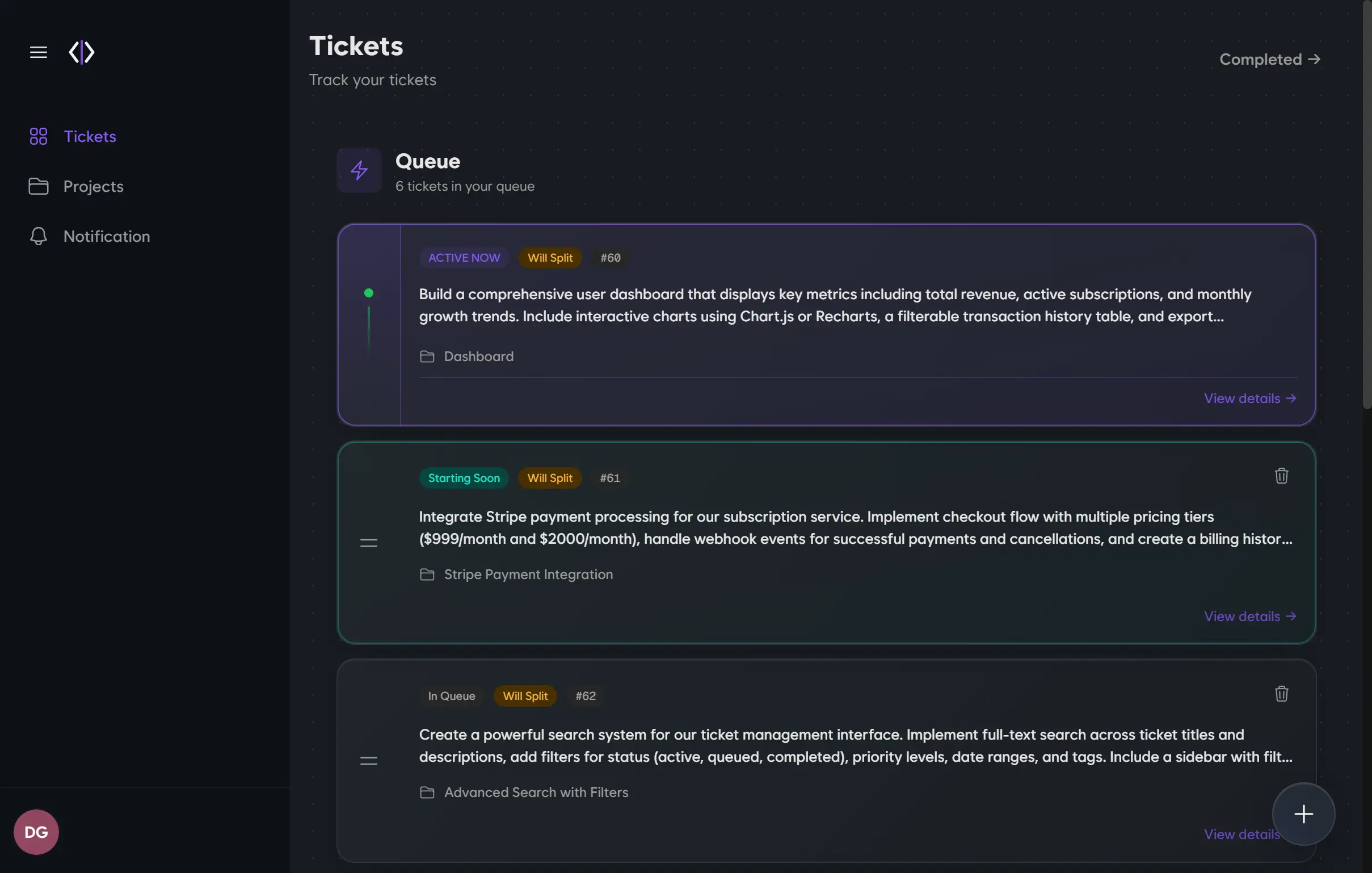 DaaSy Dashboard - Submit tickets, track progress in real-time